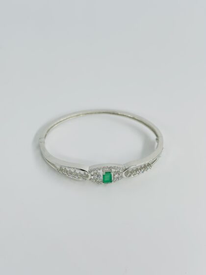 Silver-Tone Emerald-Cut Green Stone Kada