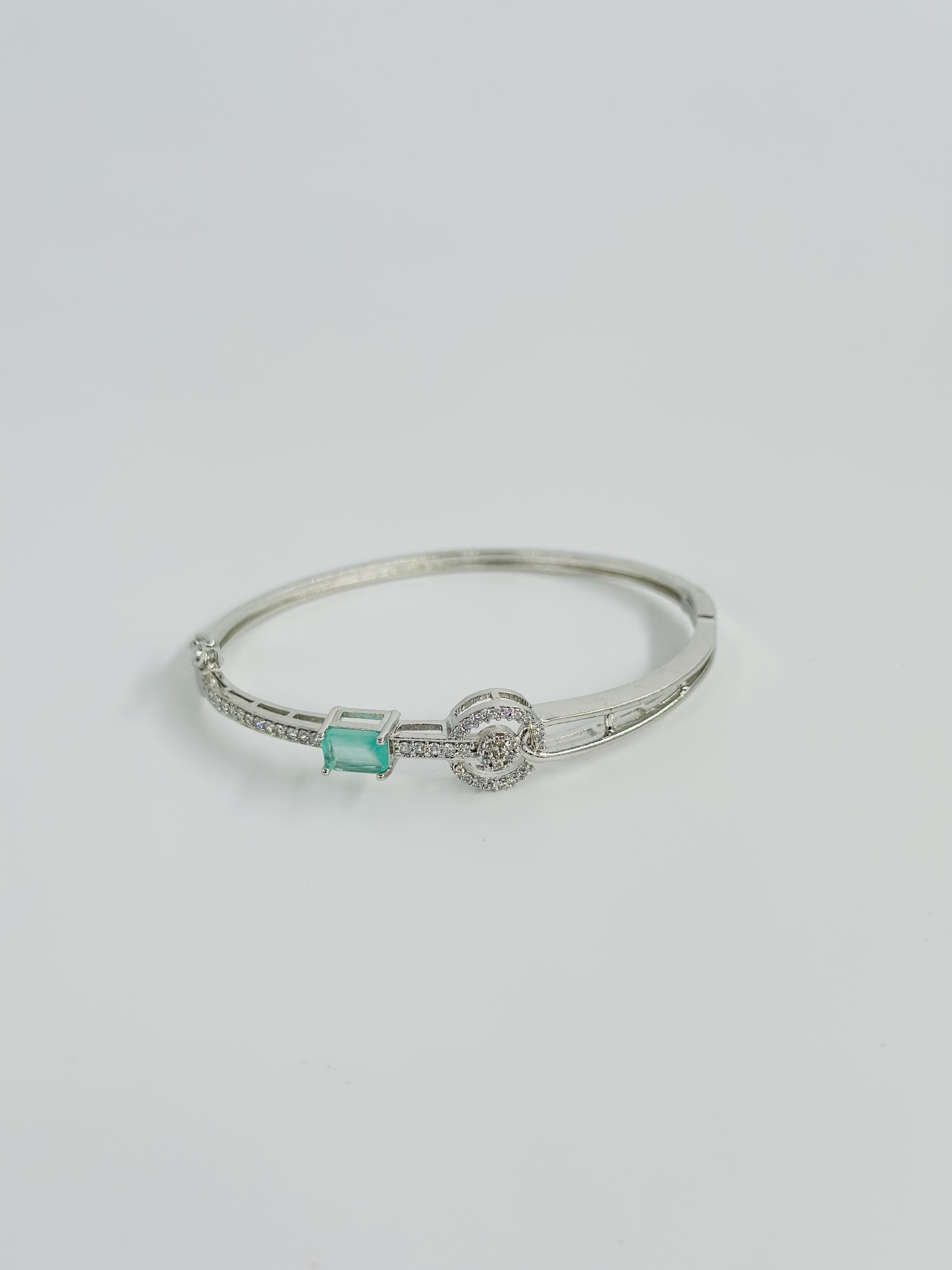 Silver-Tone CZ Bangle with Emerald-Cut Blue Stone - Image 4