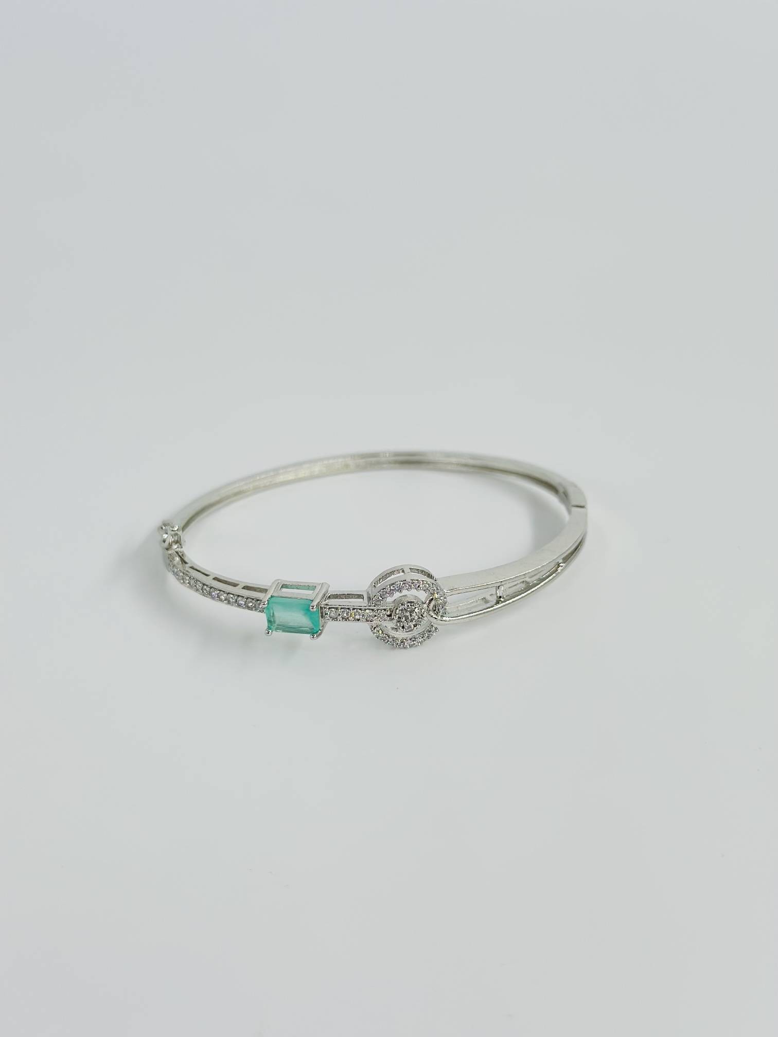 Silver-Tone CZ Bangle with Emerald-Cut Blue Stone - Image 3