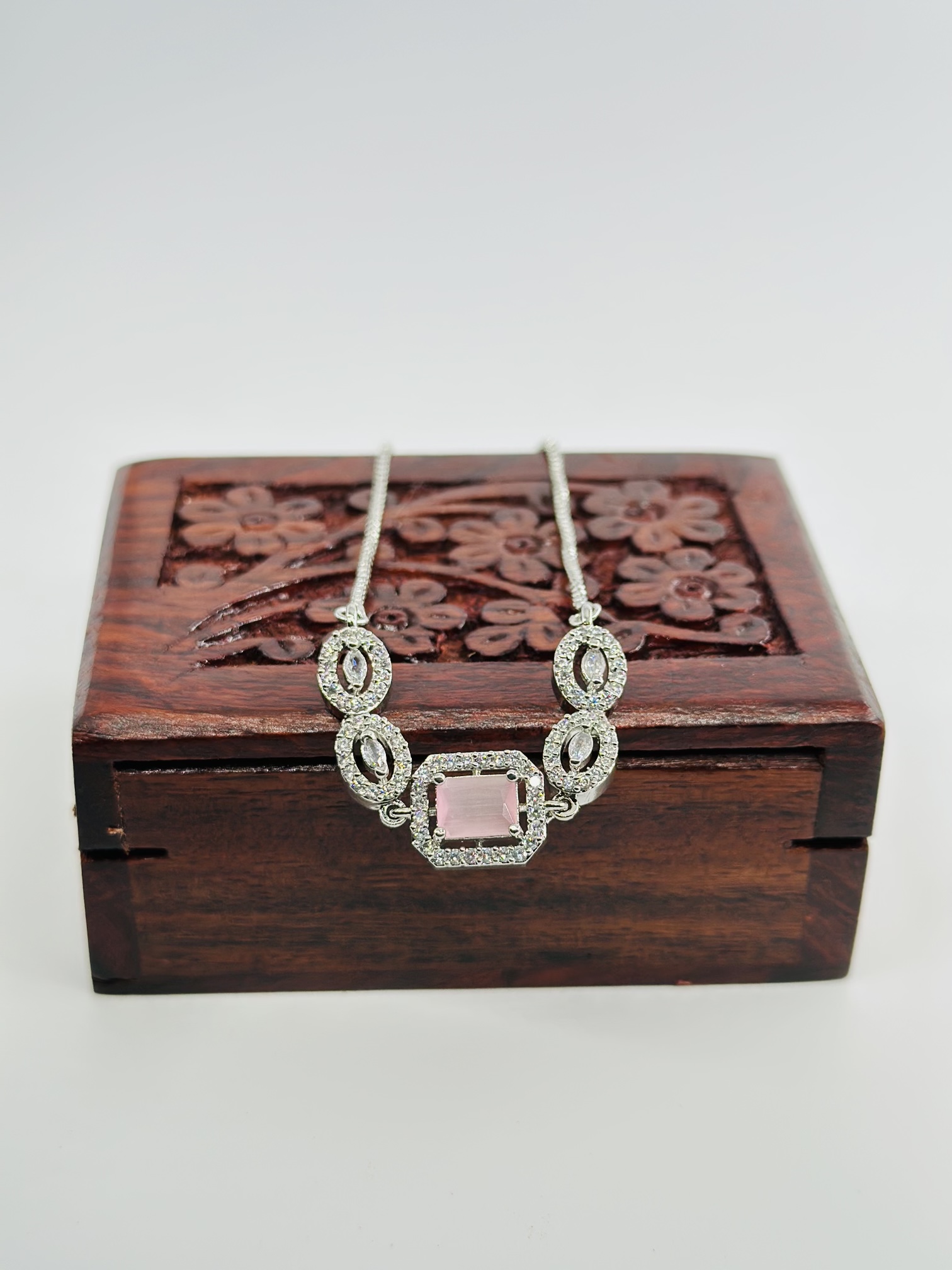 Silver-Tone Rectangular Pink Stone Bolo Bracelet