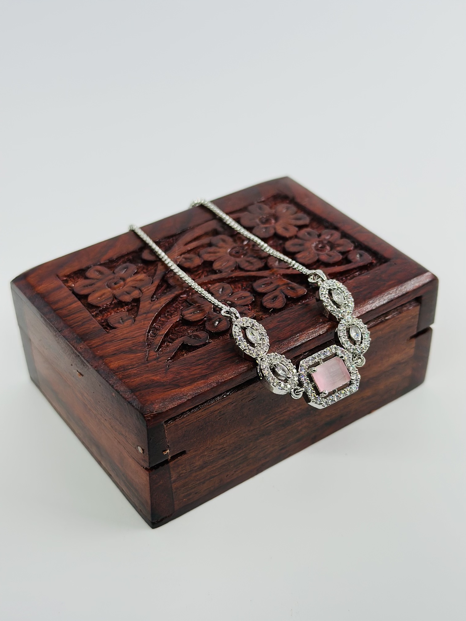Silver-Tone Rectangular Pink Stone Bolo Bracelet - Image 4
