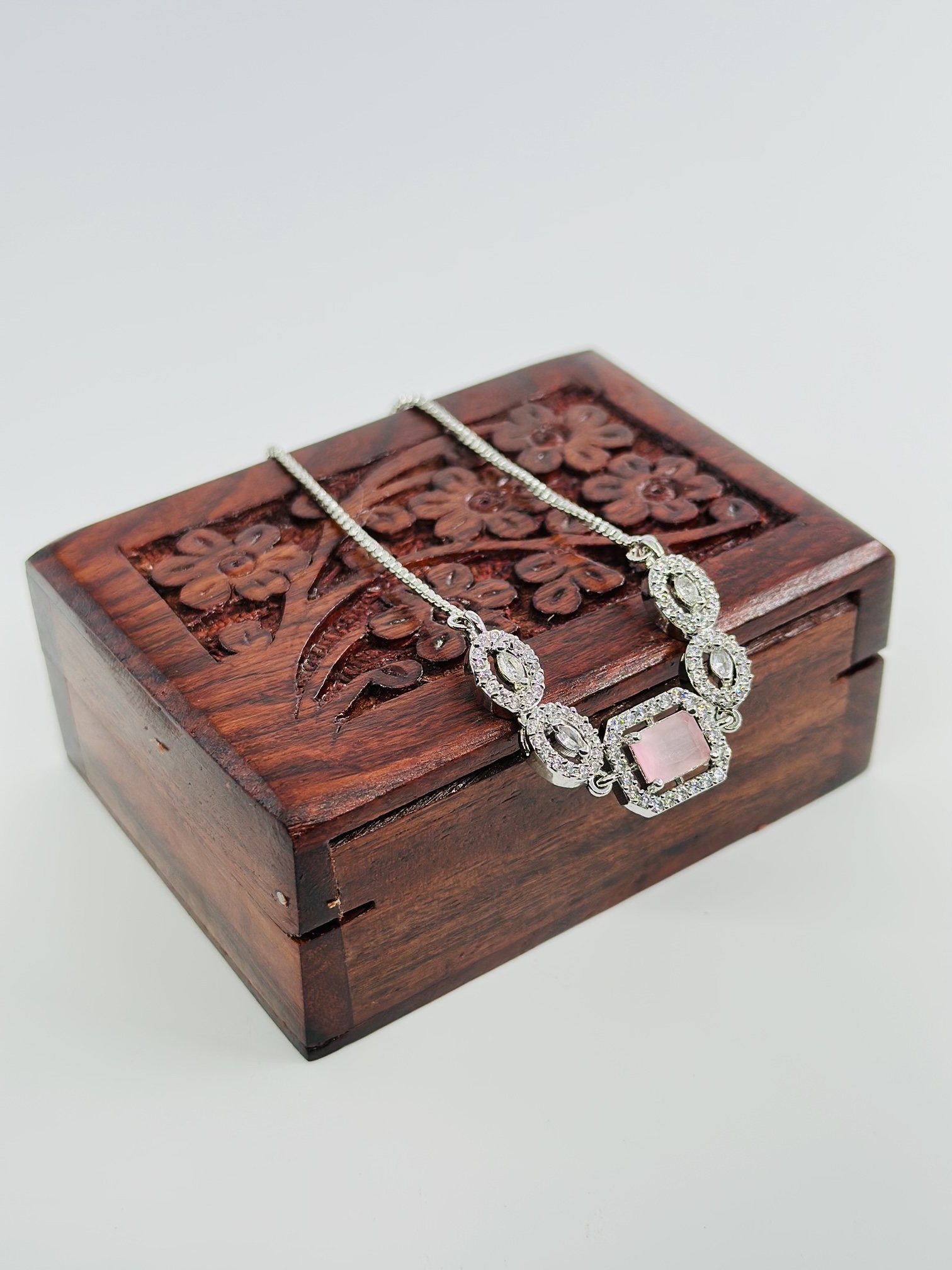 Silver-Tone Rectangular Pink Stone Bolo Bracelet - Image 3