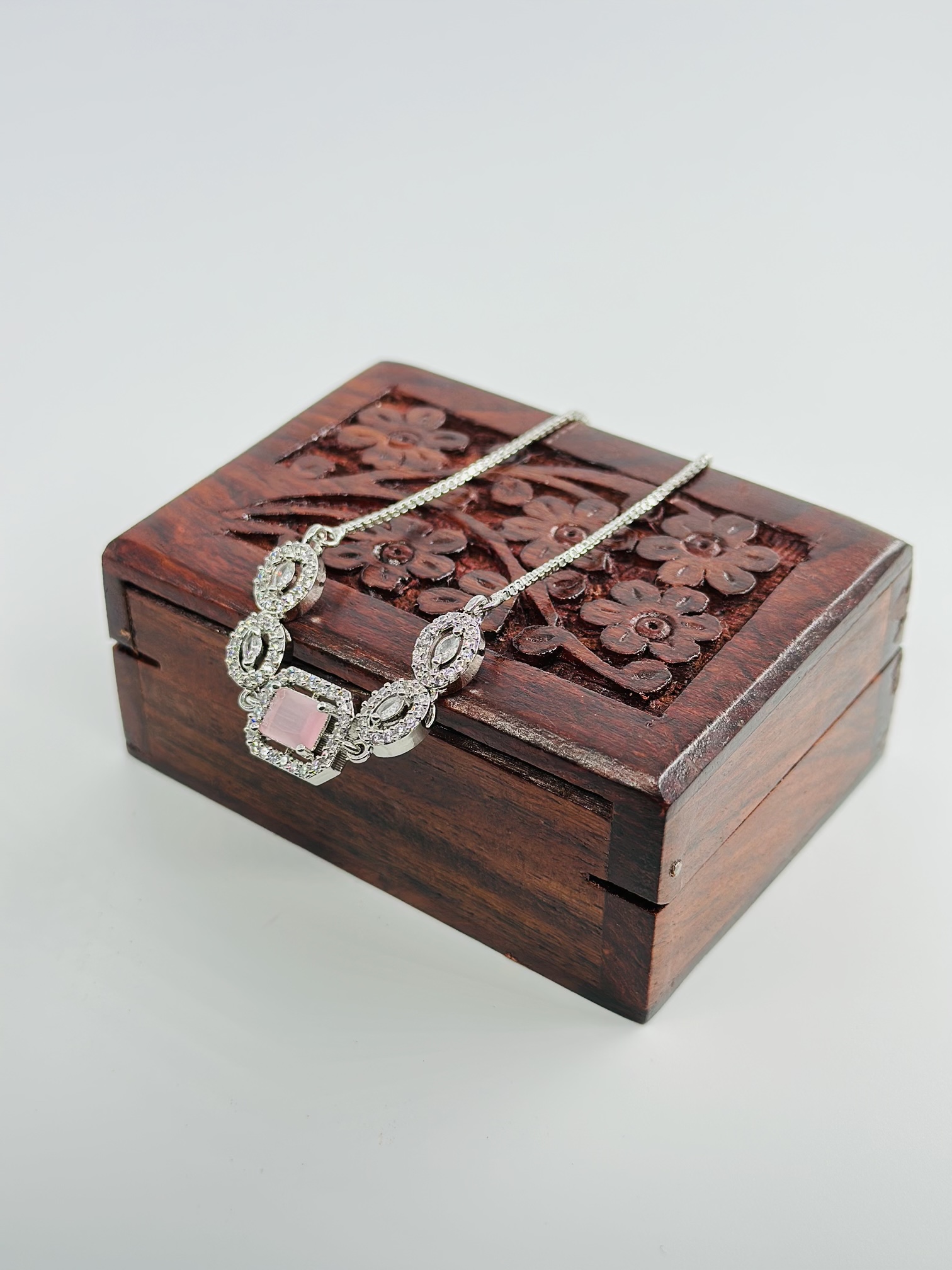 Silver-Tone Rectangular Pink Stone Bolo Bracelet - Image 2