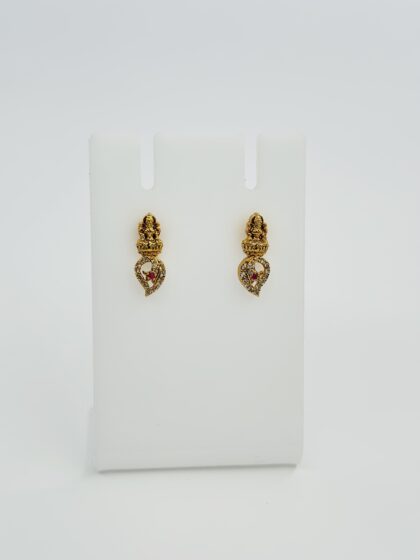 Gold-Tone Lakshmi Stud Drop Earrings with CZ and Pink Stone