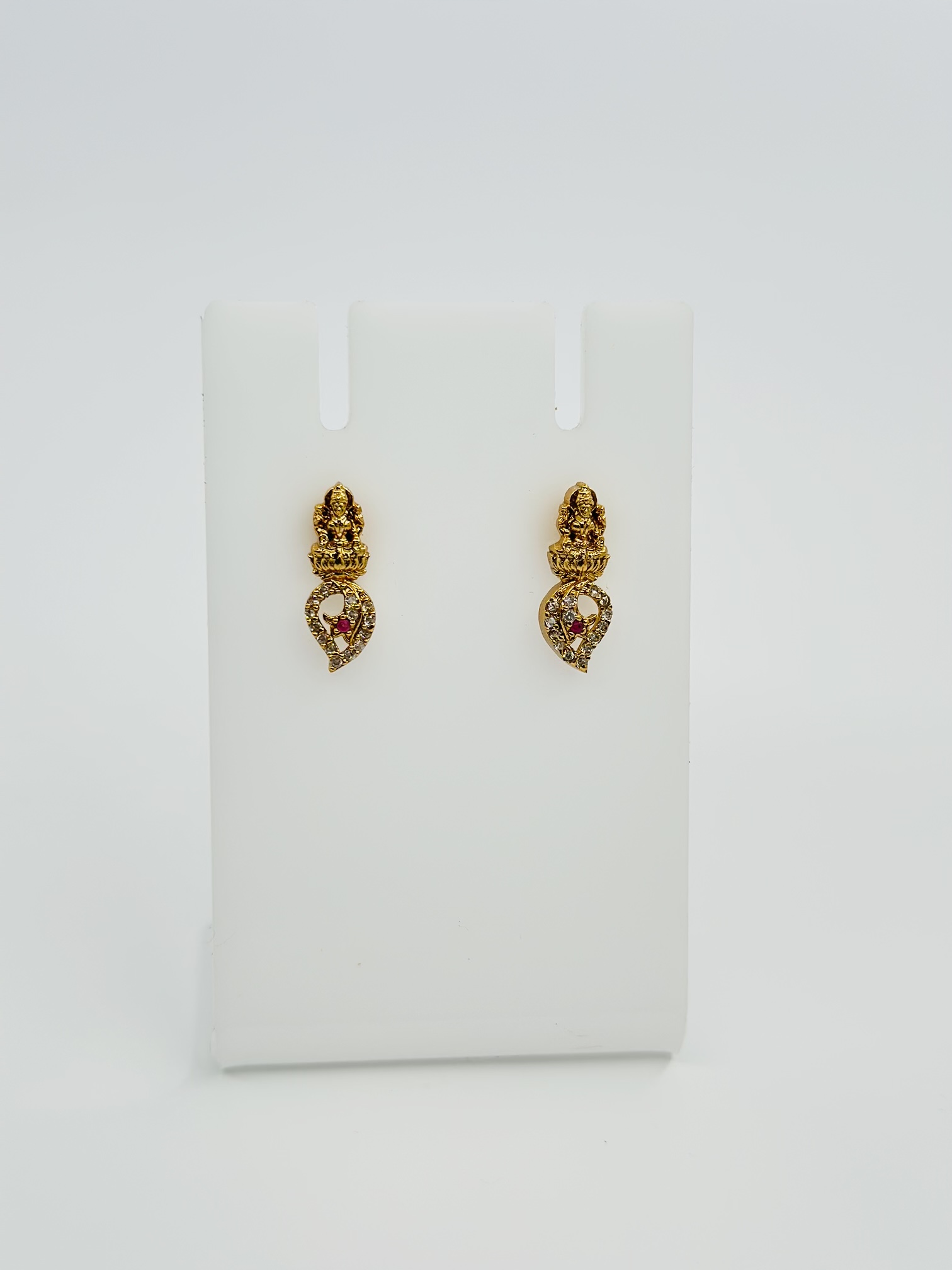 Gold-Tone Lakshmi Stud Drop Earrings with CZ and Pink Stone