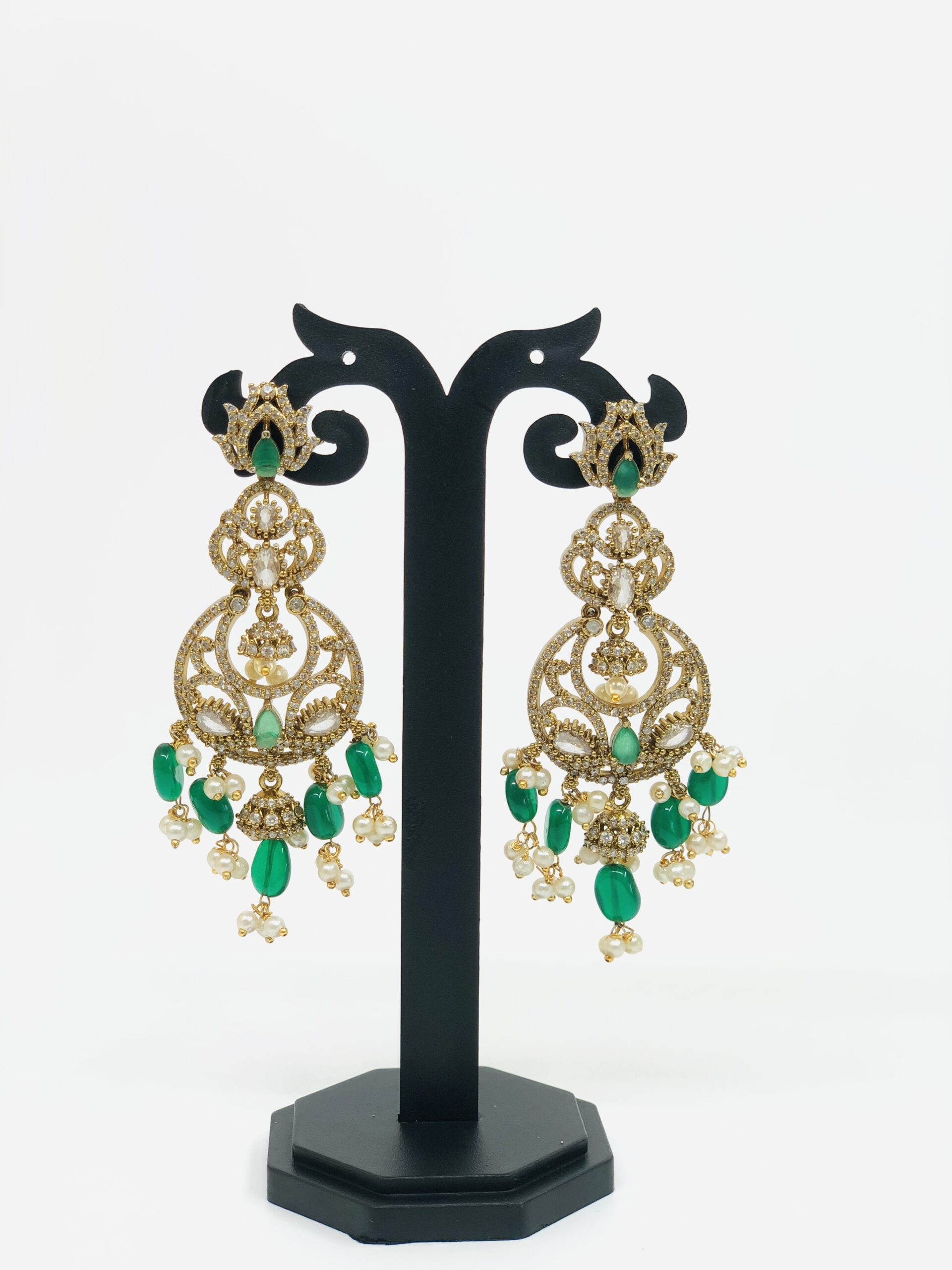 Emerald Pearl Chandbali Dangle Earrings - Image 4