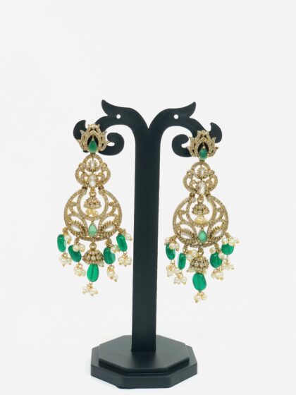 Emerald Pearl Chandbali Dangle Earrings