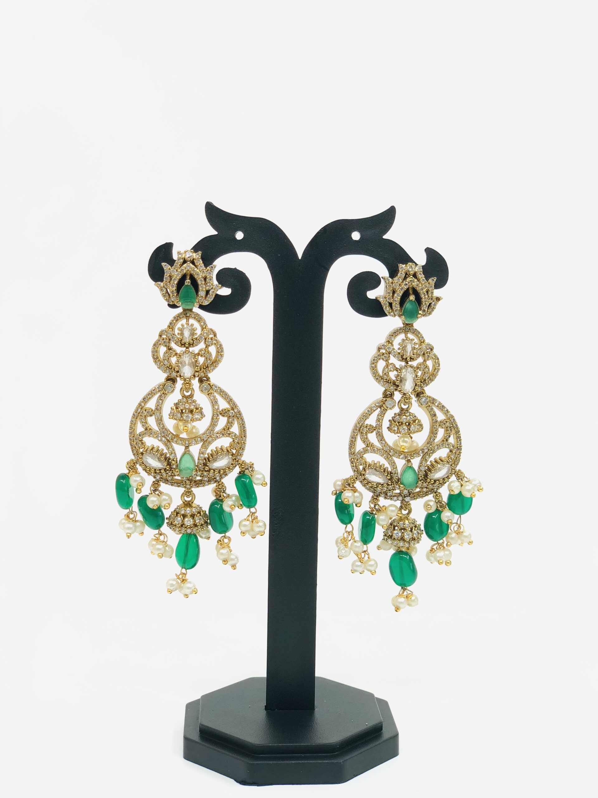 Emerald Pearl Chandbali Dangle Earrings