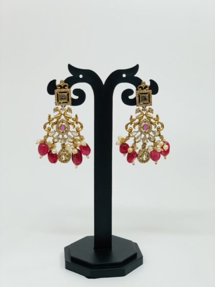 Antique Gold-Tone Ruby & CZ Drop Earrings