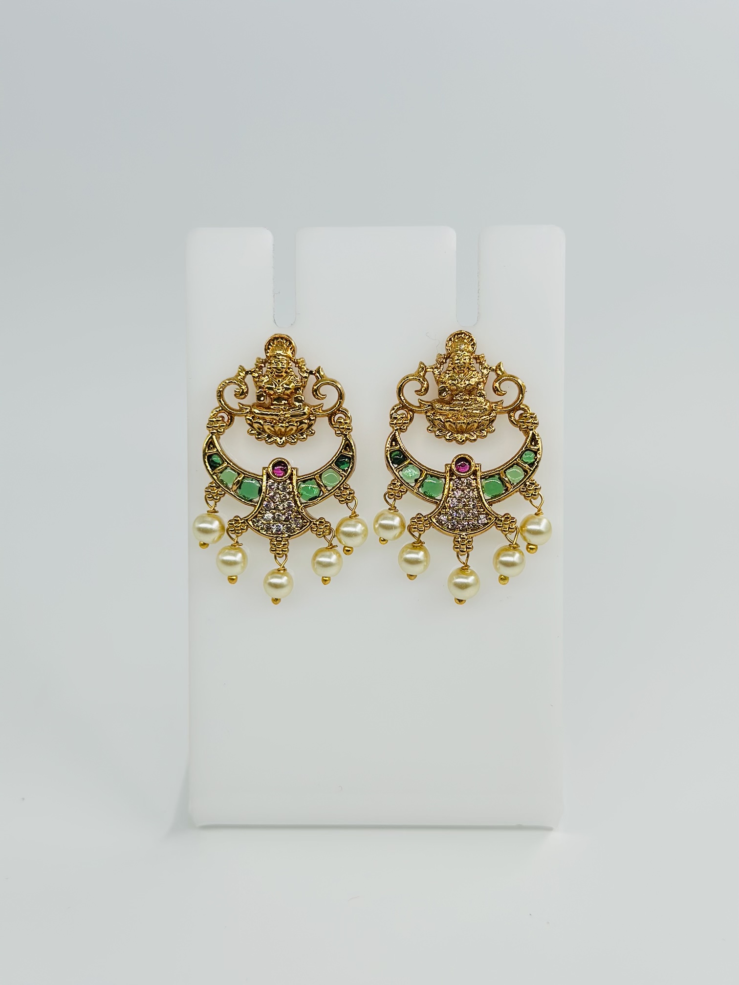 Gold-Tone Lakshmi & Pearl Stud Earrings - Image 4