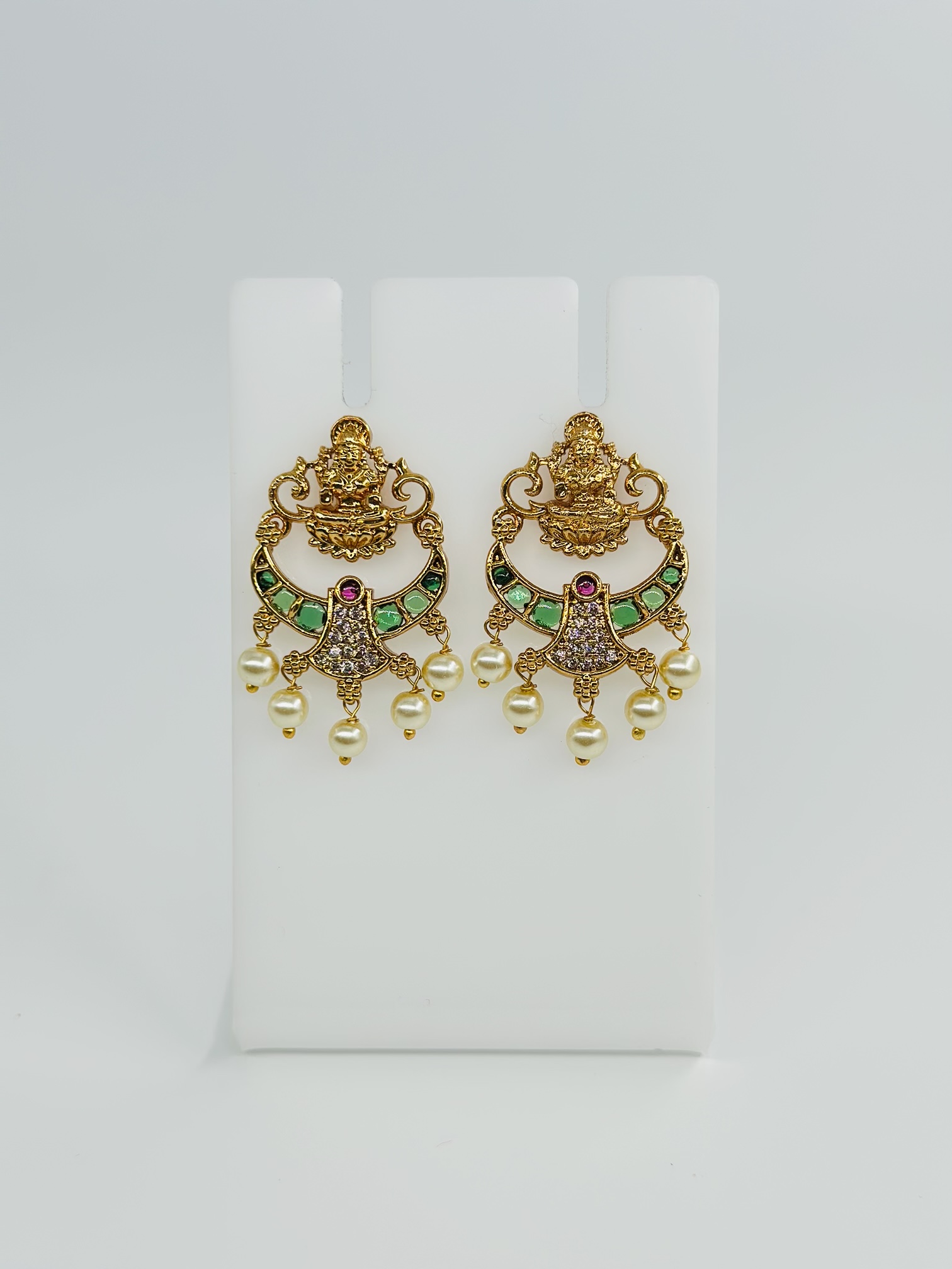 Gold-Tone Lakshmi & Pearl Stud Earrings - Image 3