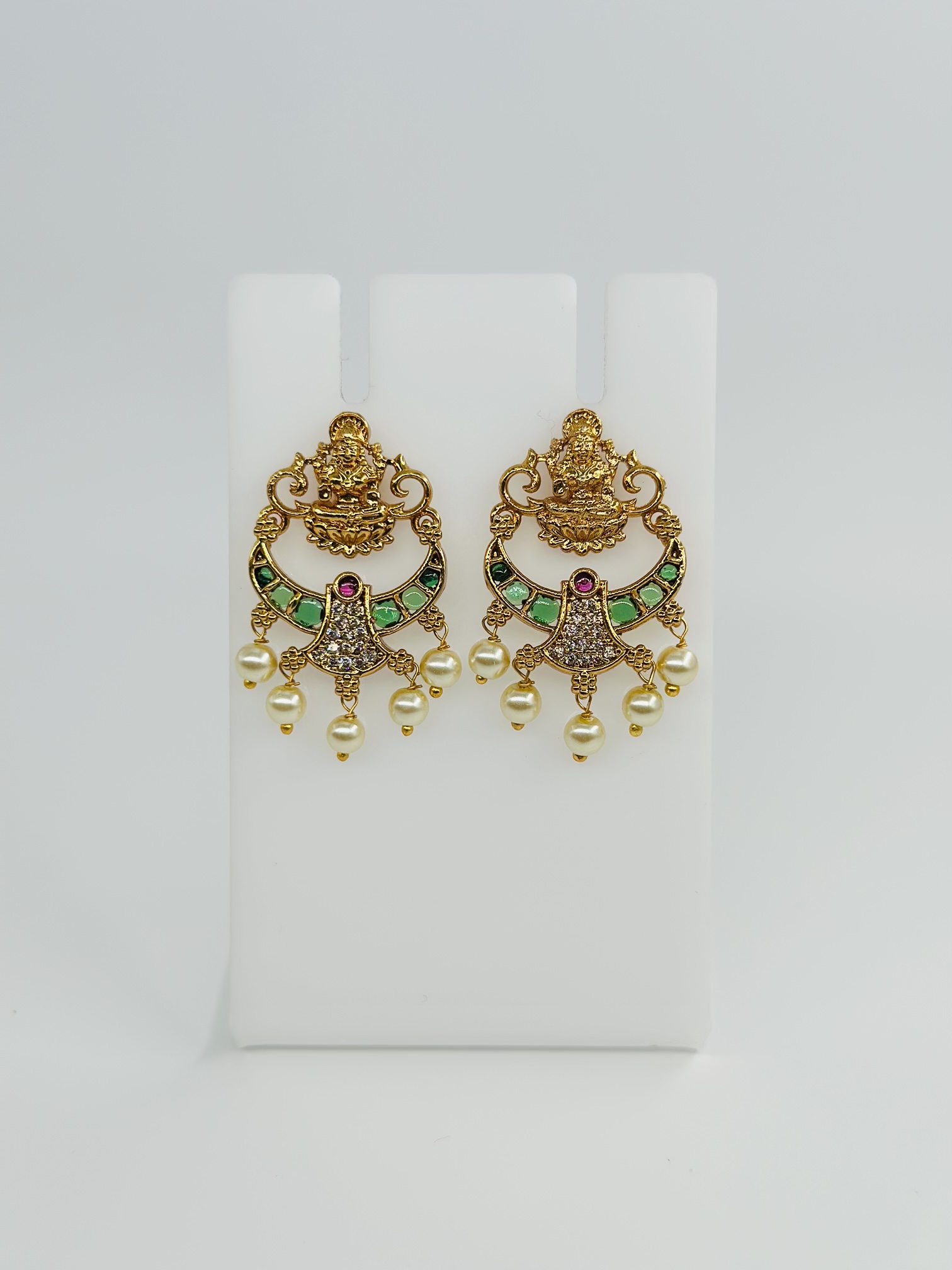 Gold-Tone Lakshmi & Pearl Stud Earrings - Image 2