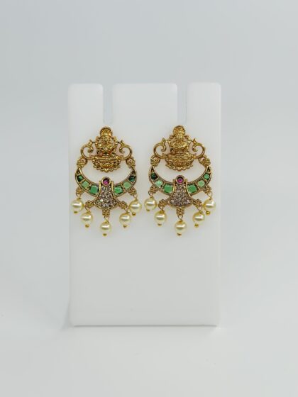 Gold-Tone Lakshmi & Pearl Stud Earrings