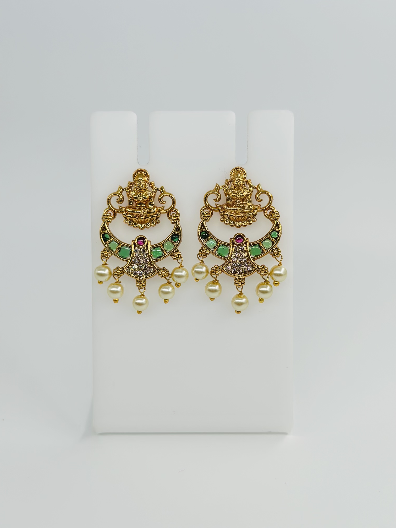 Gold-Tone Lakshmi & Pearl Stud Earrings