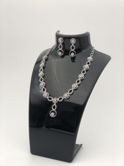 CZ Rhodium-Tone Floral Necklace Set