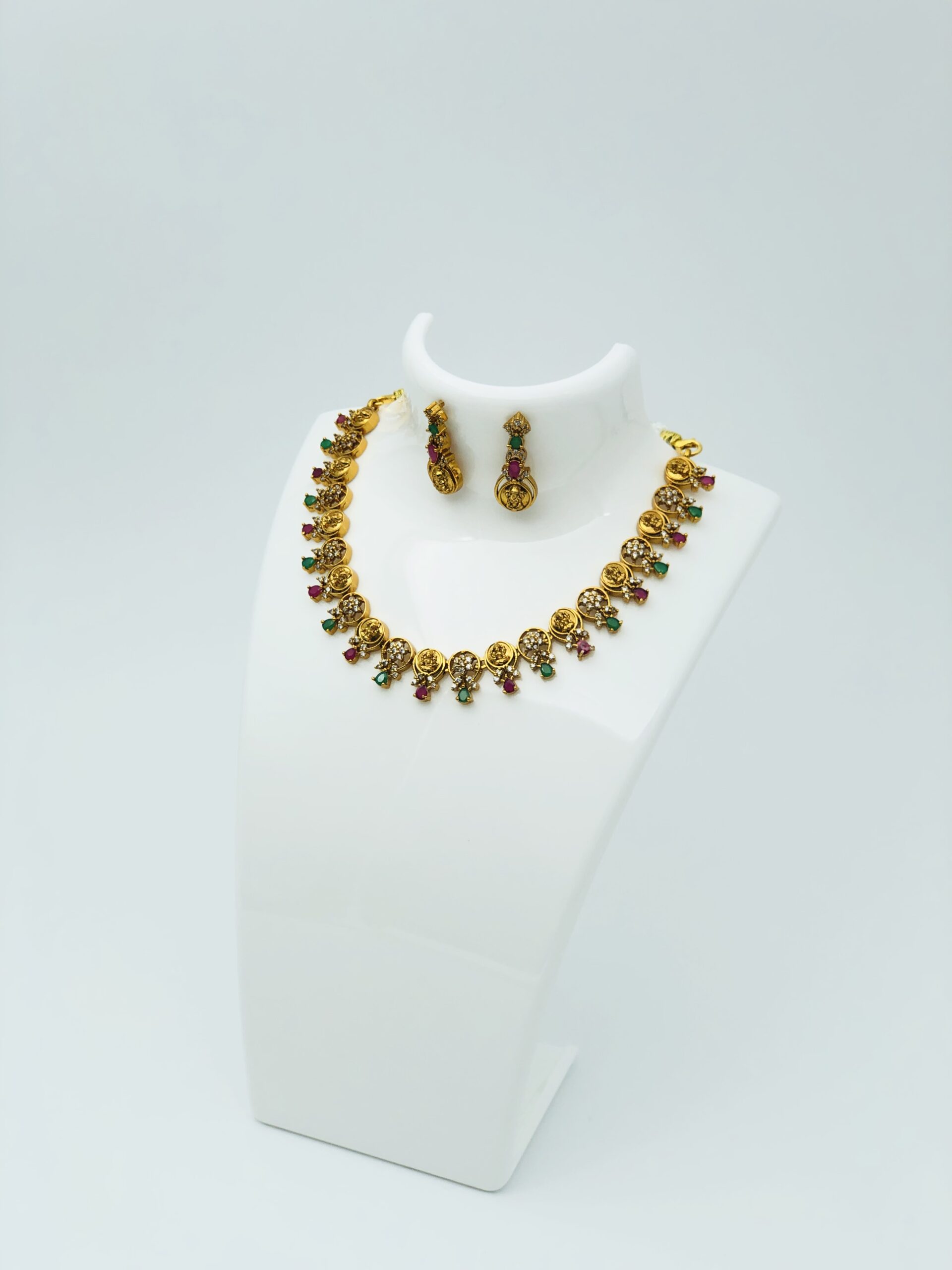 Multi-Stone Lakshmi Gold-Tone Necklace Set
