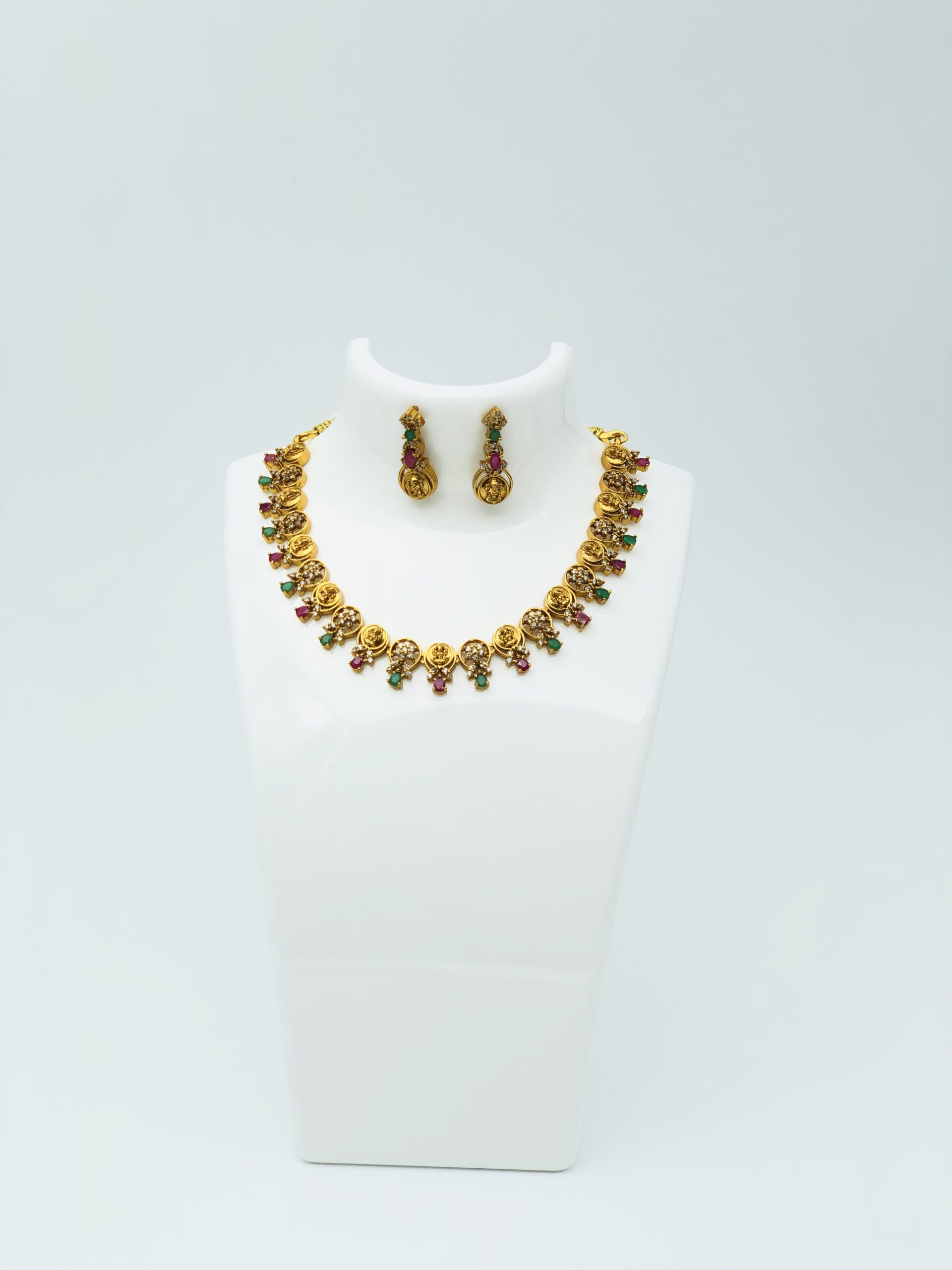Multi-Stone Lakshmi Gold-Tone Necklace Set - Image 3