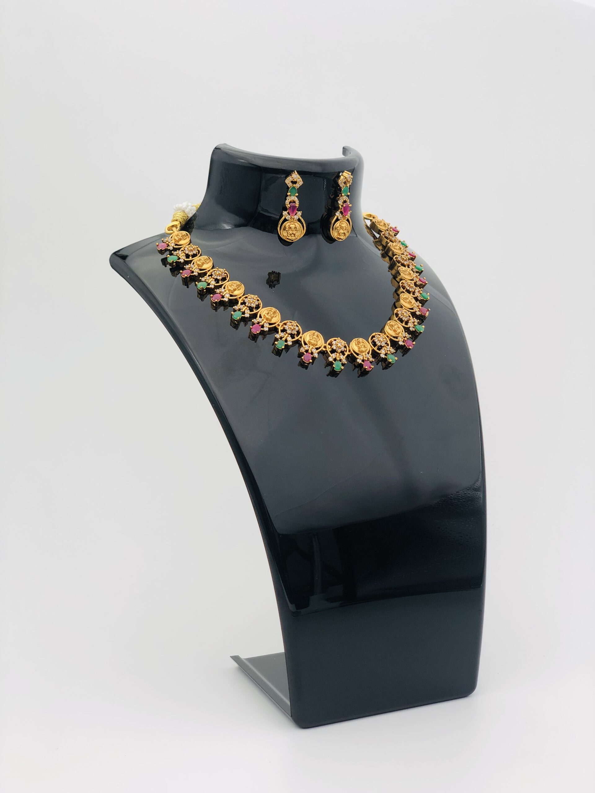 Multi-Stone Lakshmi Gold-Tone Necklace Set - Image 4