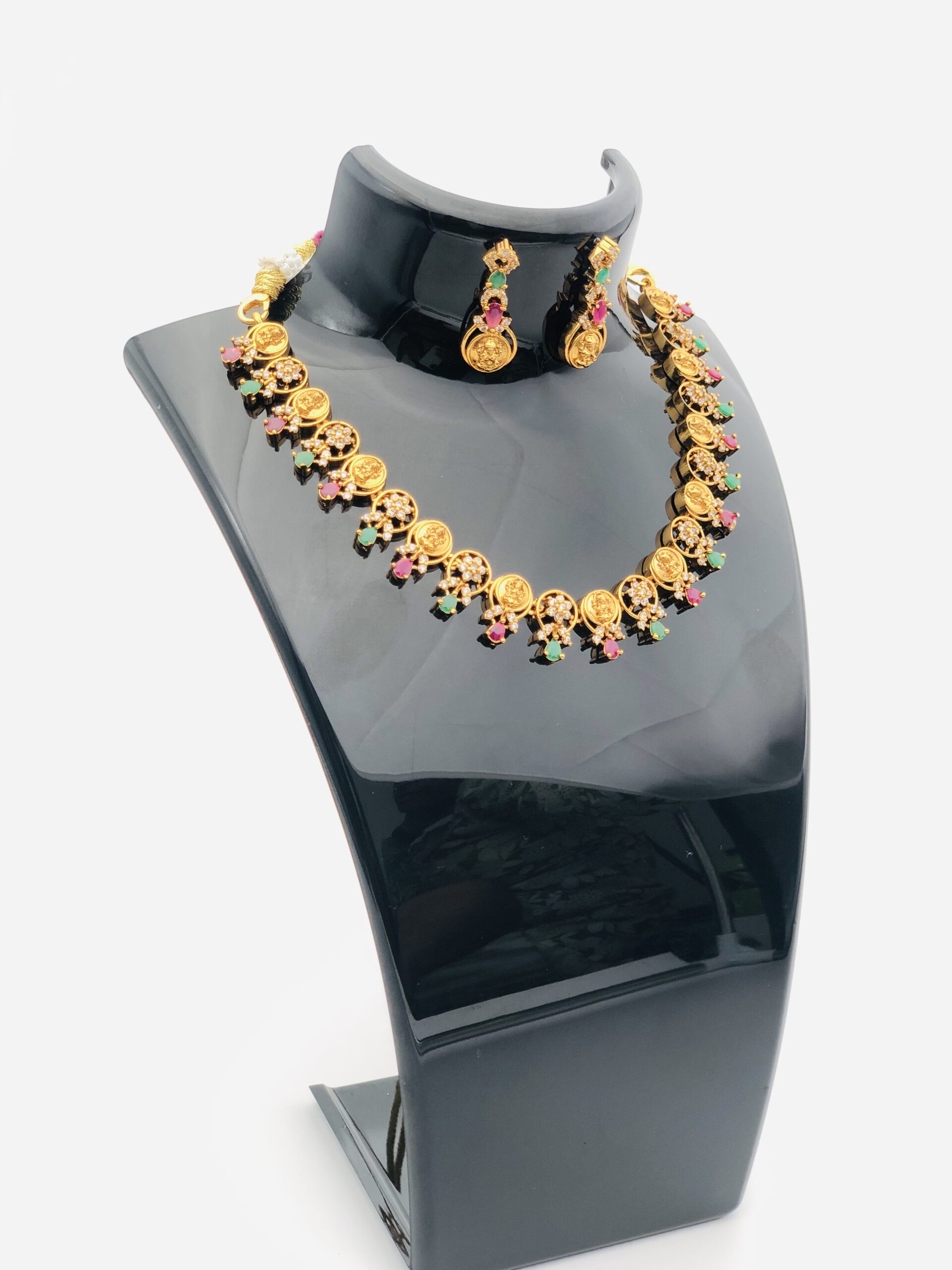 Multi-Stone Lakshmi Gold-Tone Necklace Set - Image 2