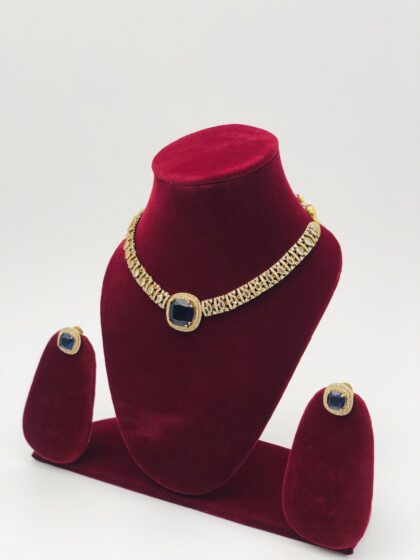 Blue Stone & CZ Gold Toned Necklace Set