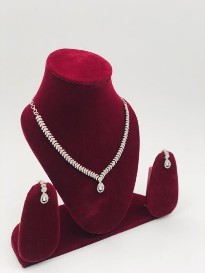 White Stone Silver Tone Necklace Set