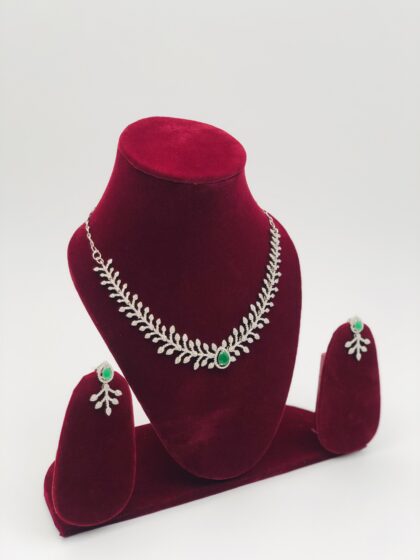 Green Stone & CZ Tone Necklace Set