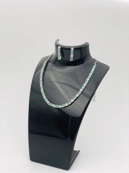 Mint Green & White Stone Silver Toned Necklace Set