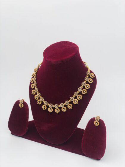 Gold-Tone CZ Floral Textured Necklace Set