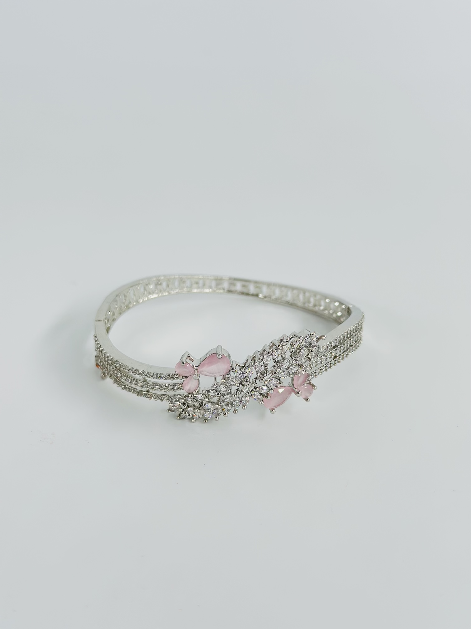 Pink & White Stone Rhodium-Tone Bracelet - Image 4