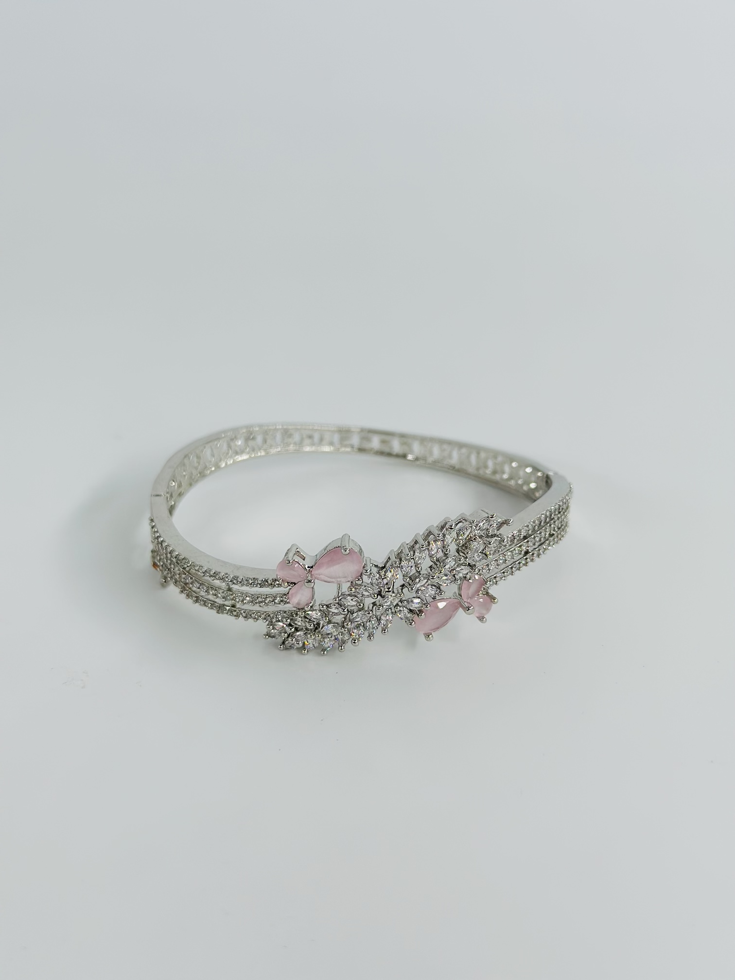 Pink & White Stone Rhodium-Tone Bracelet - Image 2