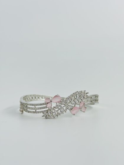 Pink & White Stone Rhodium-Tone Bracelet