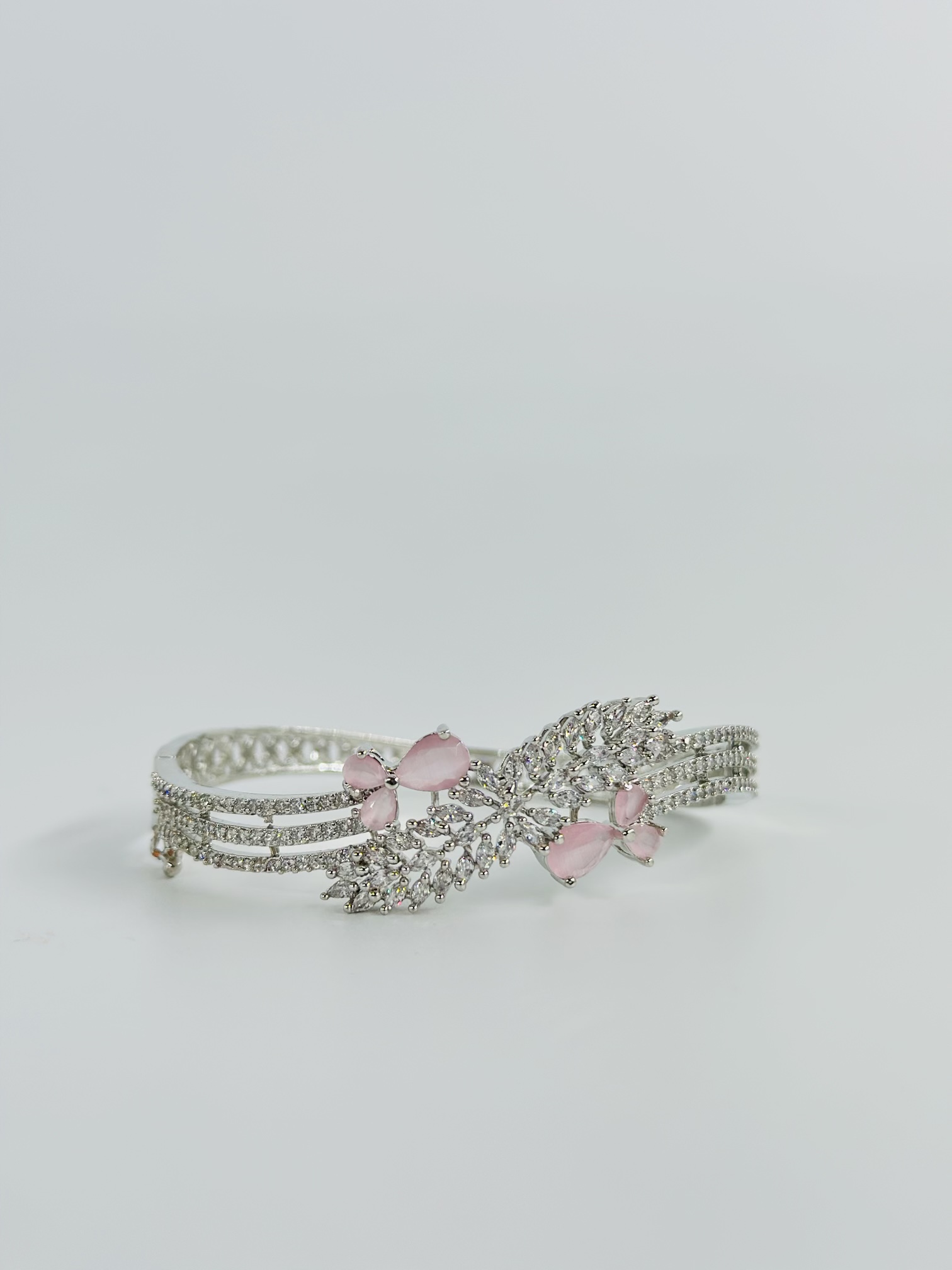 Pink & White Stone Rhodium-Tone Bracelet