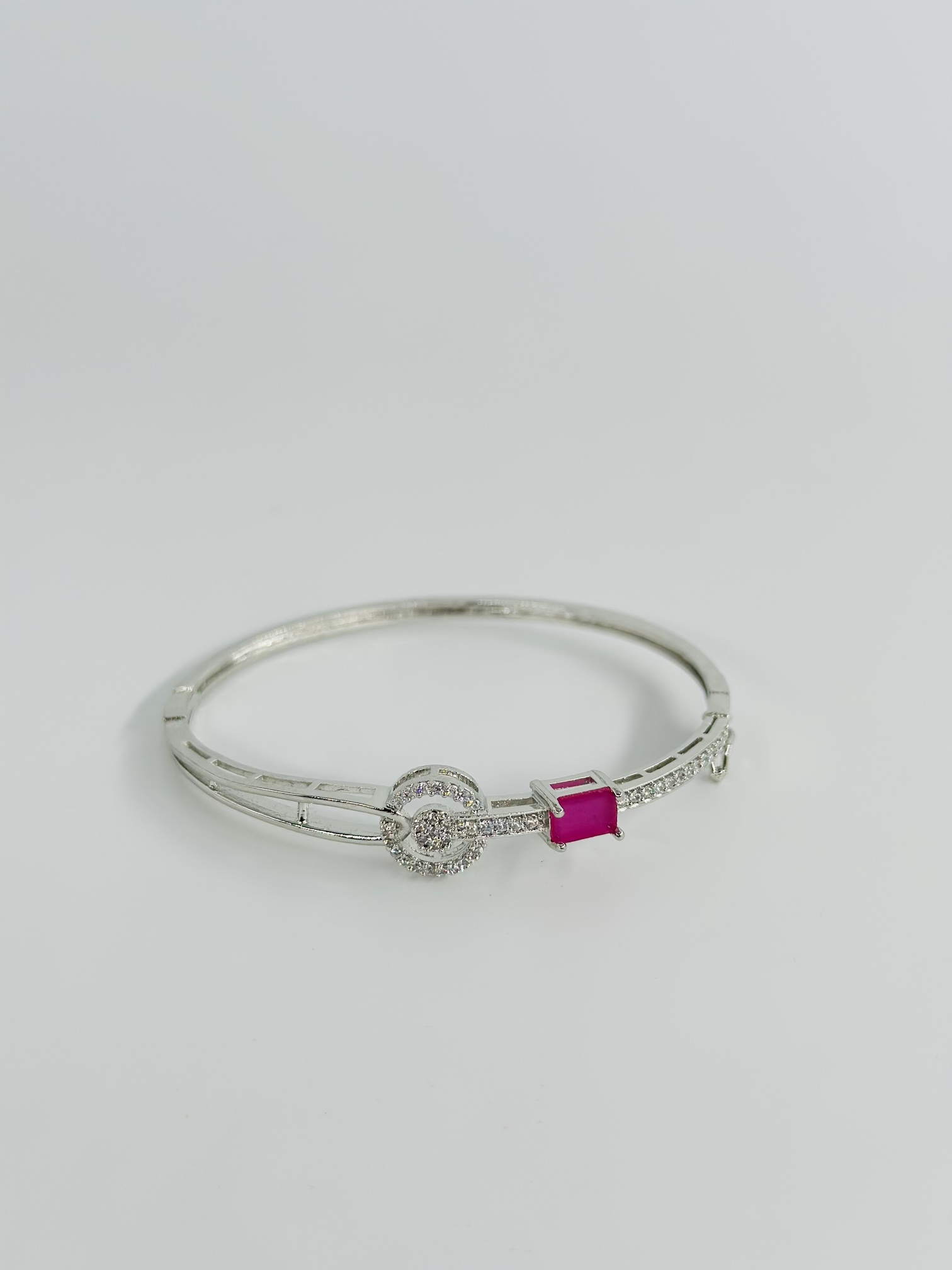 Silver-Tone CZ Bangle with Rudy-Cut Stone - Image 4
