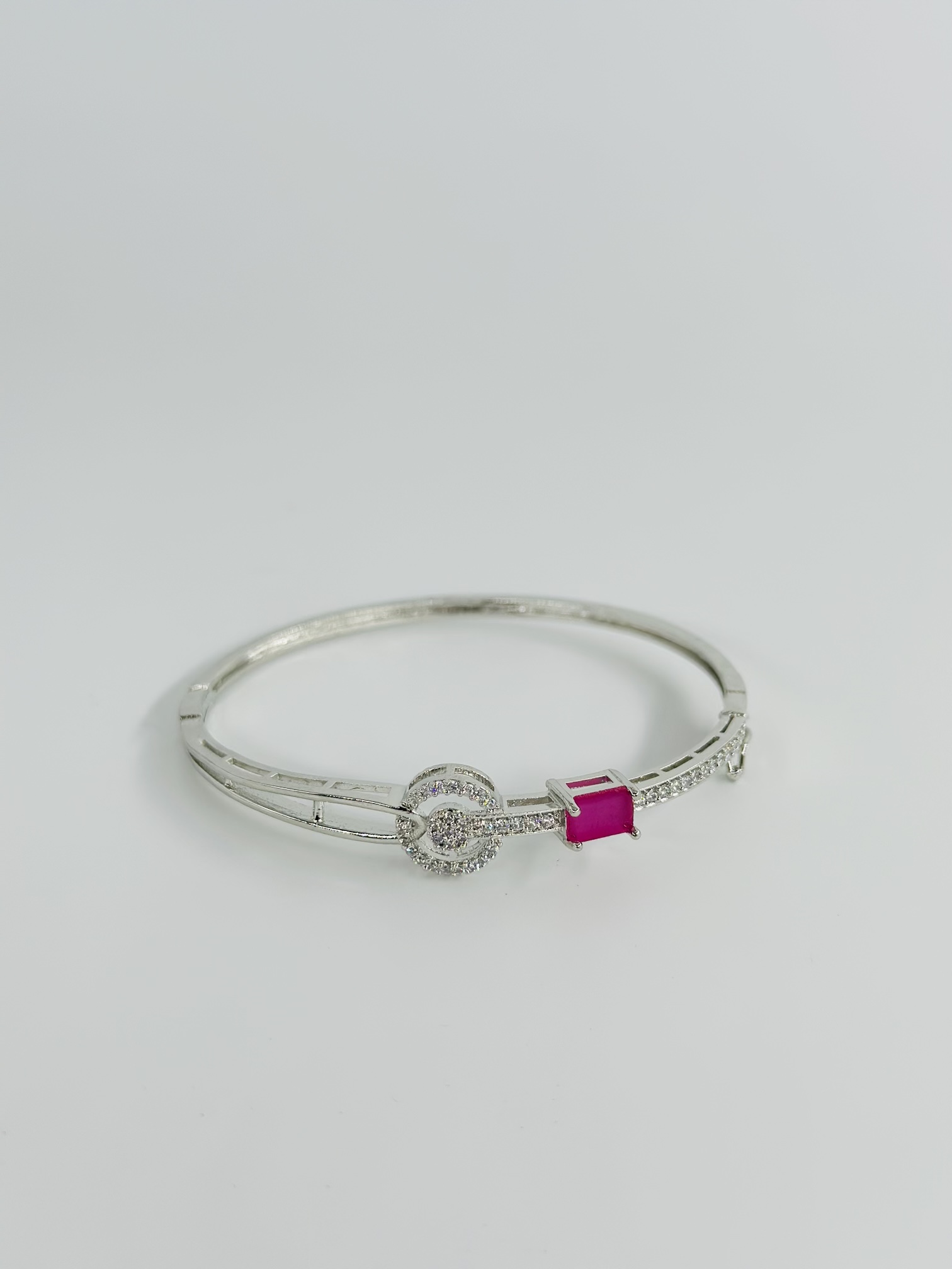 Silver-Tone CZ Bangle with Rudy-Cut Stone - Image 3