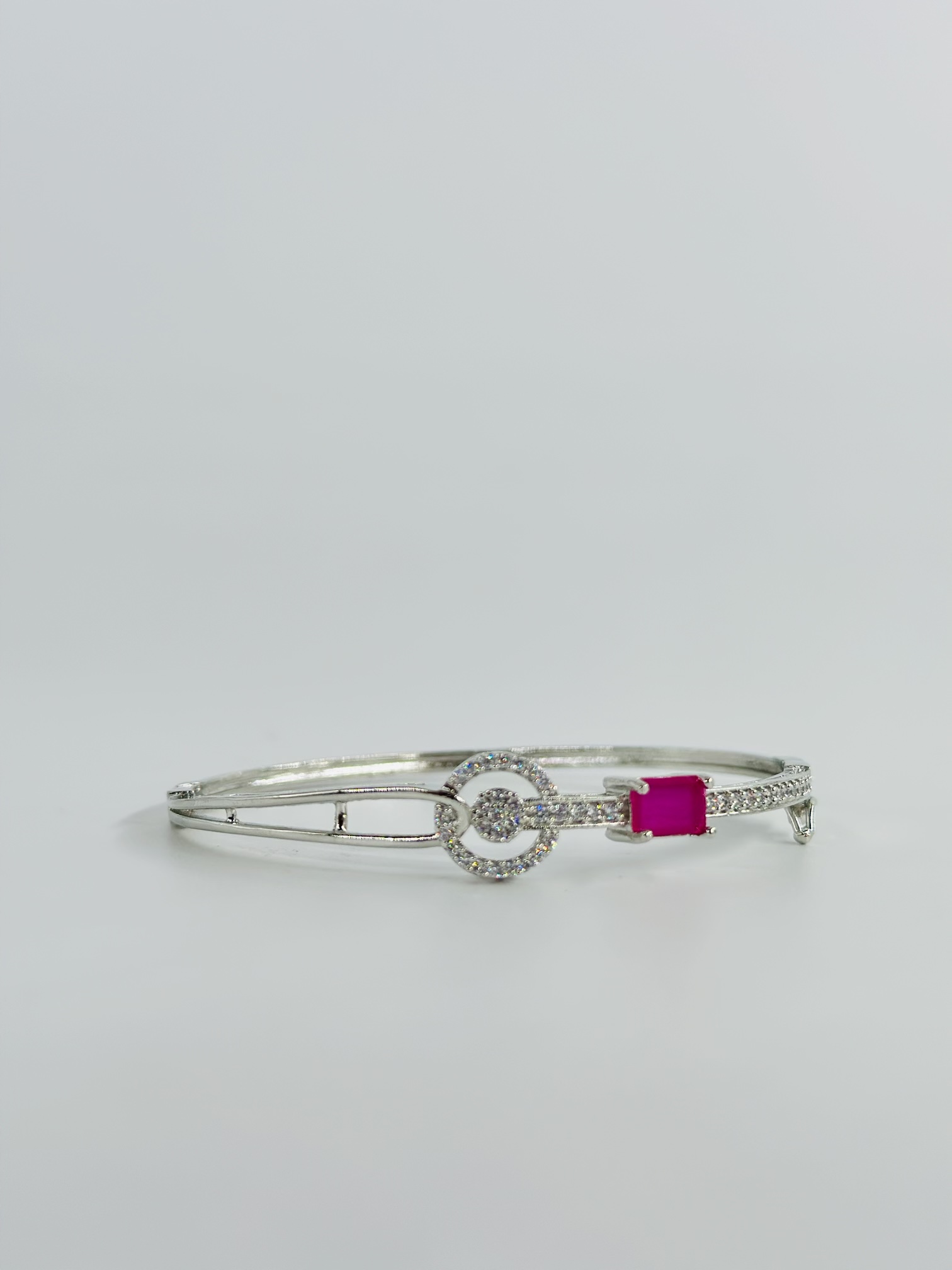 Silver-Tone CZ Bangle with Rudy-Cut Stone - Image 2