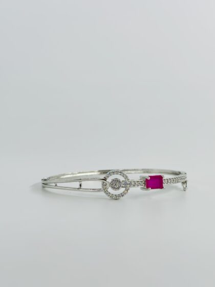 Silver-Tone CZ Bangle with Rudy-Cut Stone