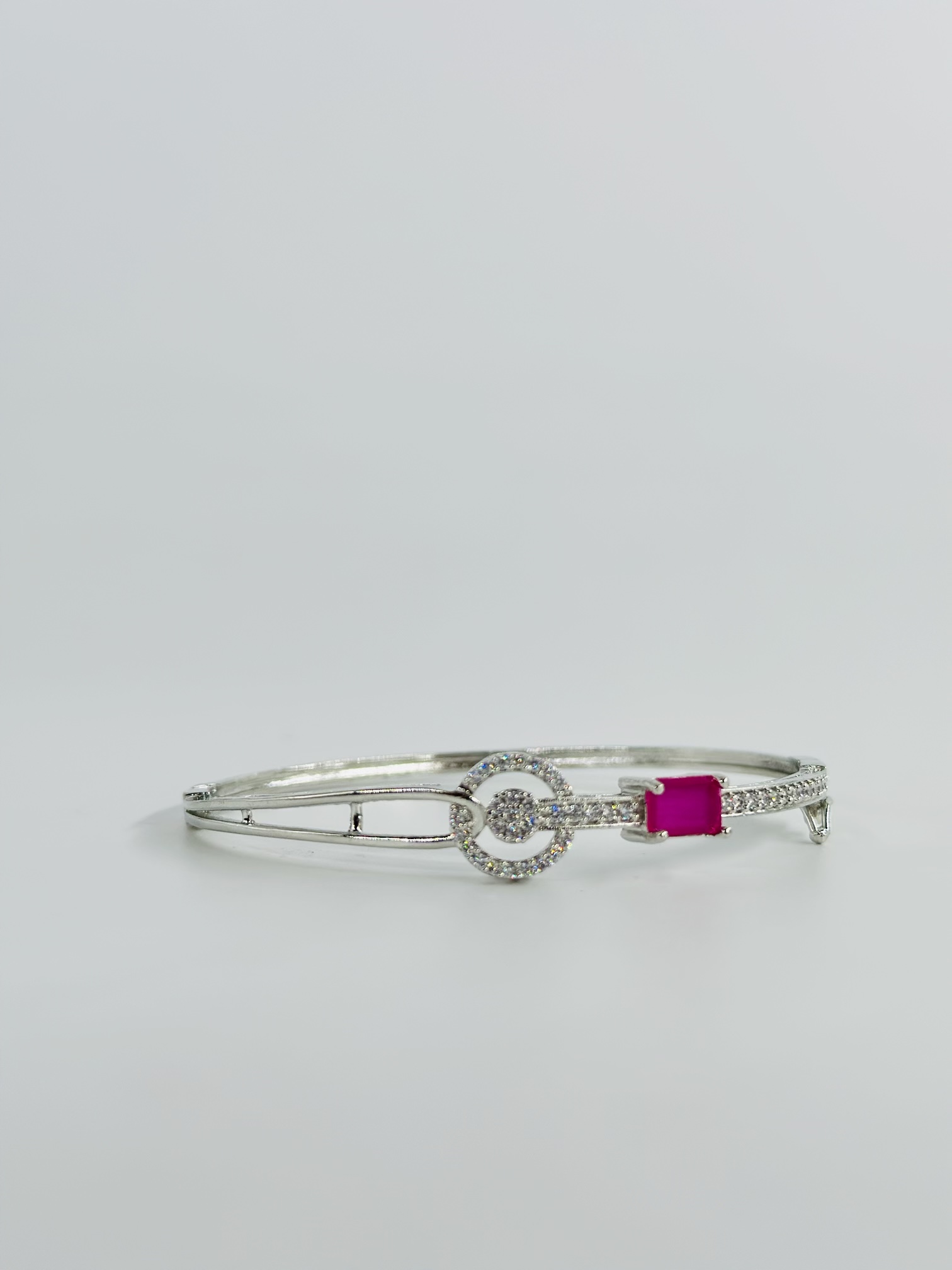 Silver-Tone CZ Bangle with Rudy-Cut Stone