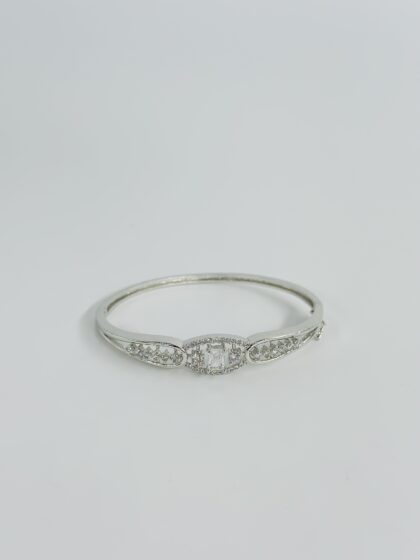 Silver-Tone White-Cut Diamond Stone Kada